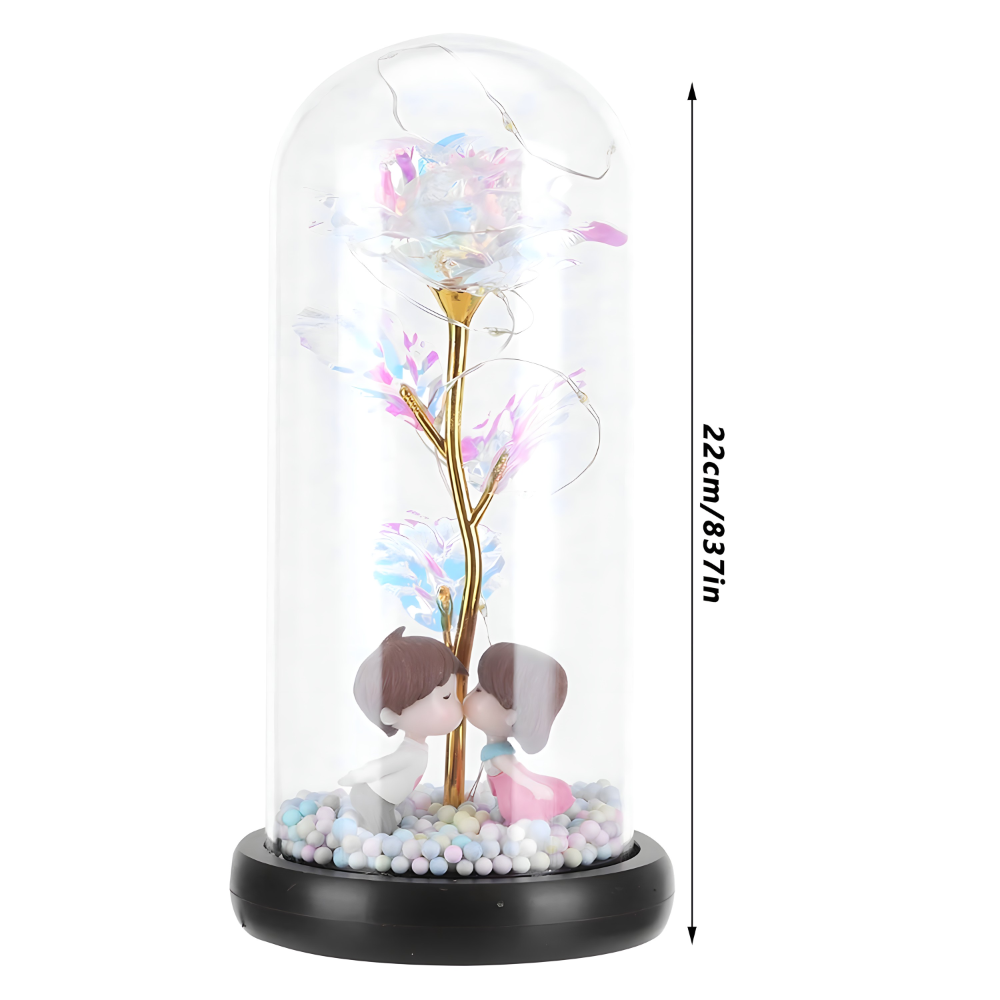 Galaxy ruza u staklenom zvonu sa LED svetlom i figuricama - rs-mangoshop.com
