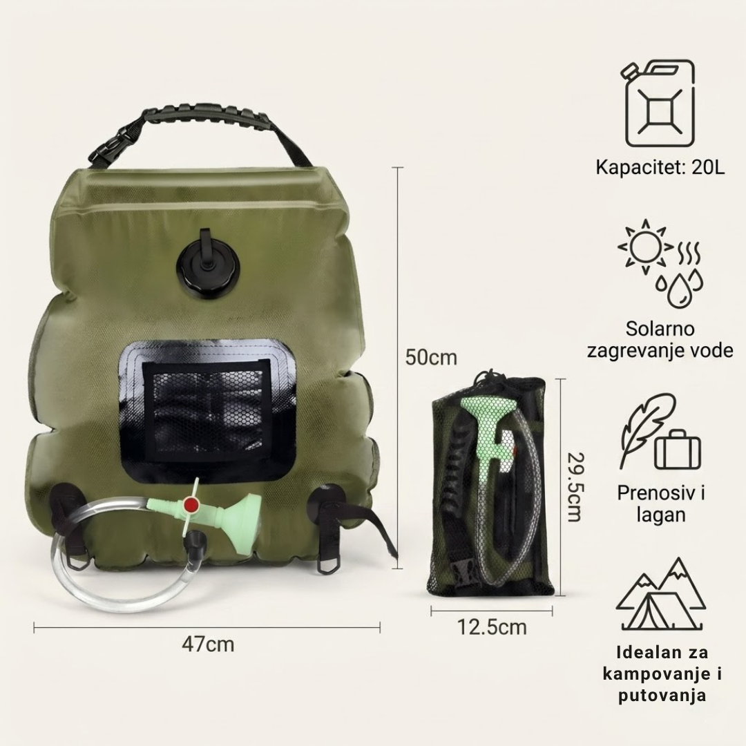 Solarni tuš za kampovanje 20l