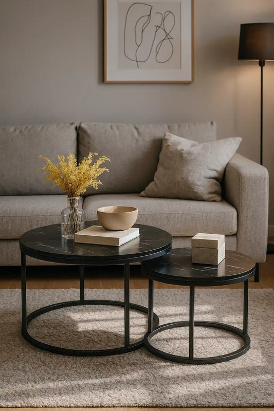 Crni ili beli klub sto za dnevni boravak - 3 primera za savršenu kombinaciju