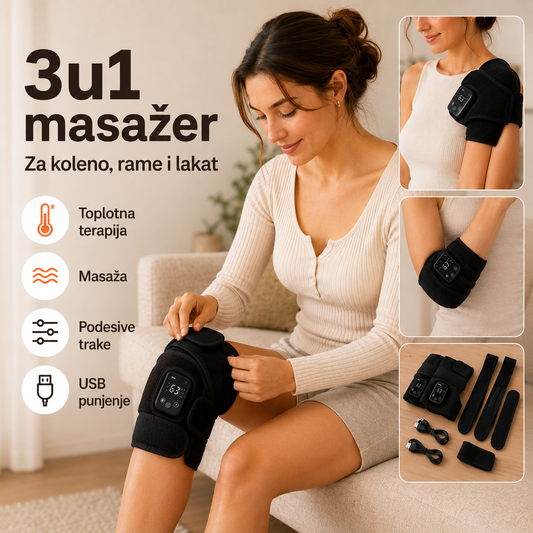 Električni masažer 3u1 za koleno, lakat i ramena