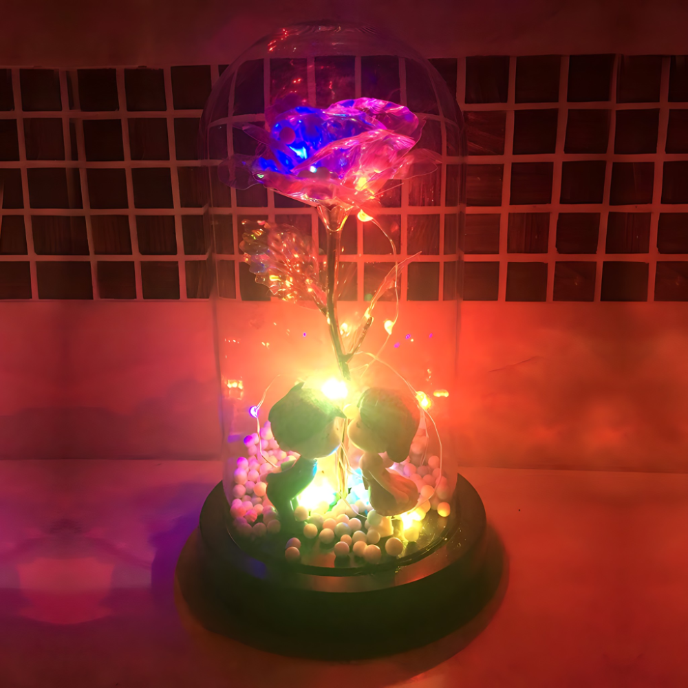 Galaxy ruza u staklenom zvonu sa LED svetlom i figuricama - rs-mangoshop.com
