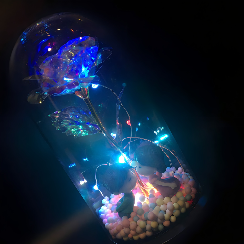 Galaxy ruza u staklenom zvonu sa LED svetlom i figuricama - rs-mangoshop.com
