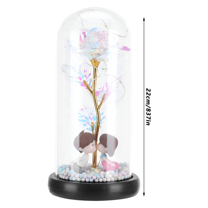 Galaxy ruza u staklenom zvonu sa LED svetlom i figuricama - rs-mangoshop.com