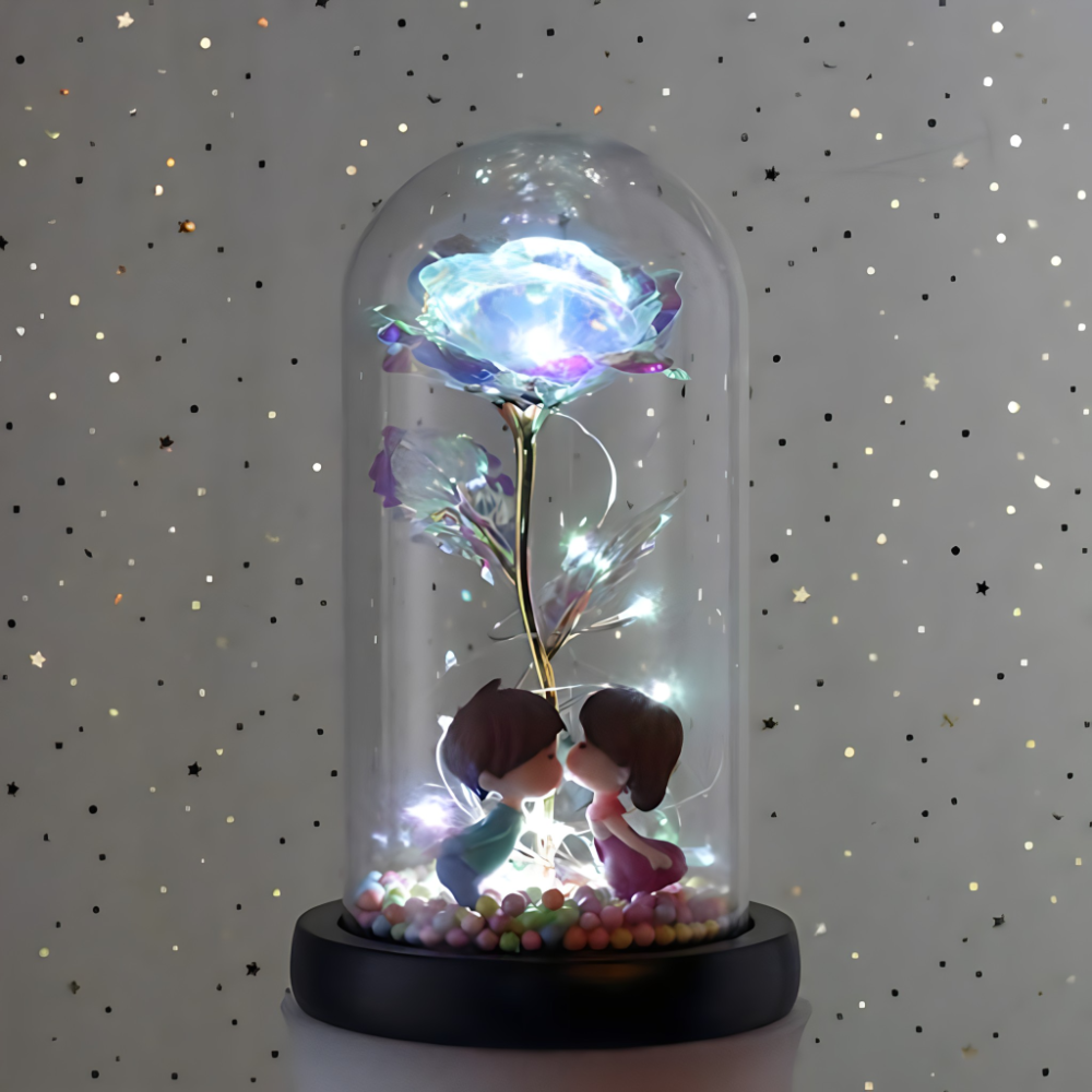Galaxy ruza u staklenom zvonu sa LED svetlom i figuricama - rs-mangoshop.com