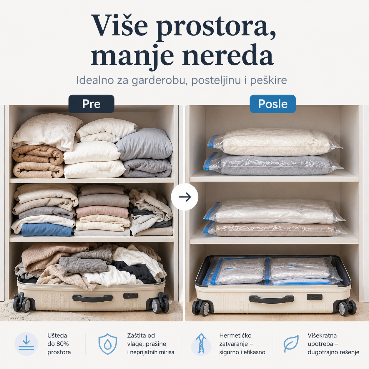 Samokompresione vakuumske kese bez usisivača - 7kom