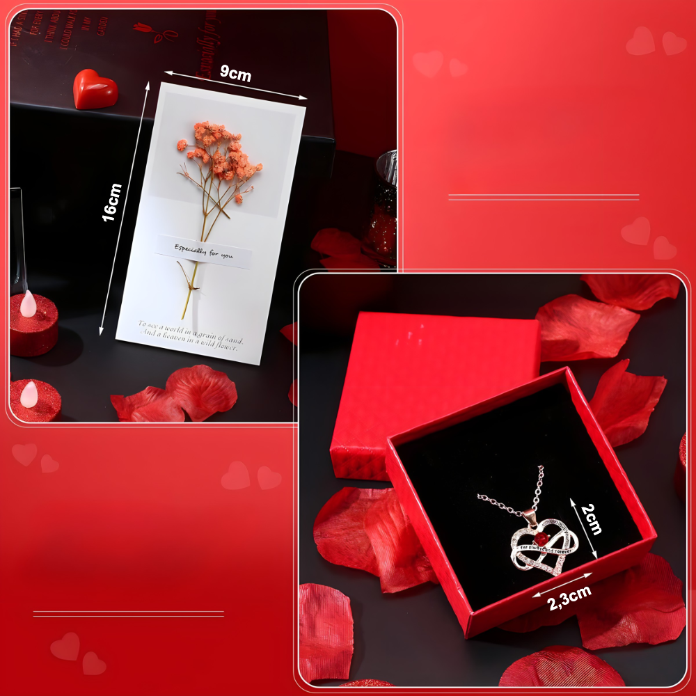 LUX poklon set – buket ruza, plisani medvedic i ogrlica - rs-mangoshop.com 