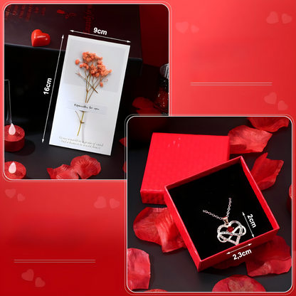 LUX poklon set – buket ruza, plisani medvedic i ogrlica - rs-mangoshop.com 