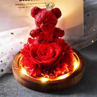 Meda i ruza u staklenom zvonu sa LED svetlom - rs-mangoshop.com