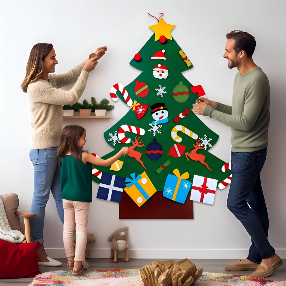 Novogodisnja jelka od filca za zid sa 26 ukrasa koji se lepe - rs-mangoshop.com