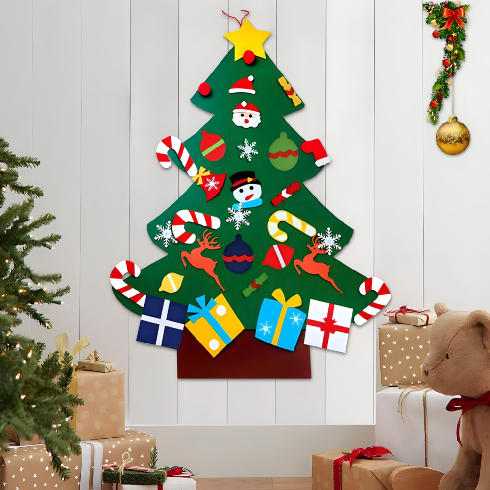 Novogodisnja jelka od filca za zid sa 26 ukrasa koji se lepe - rs-mangoshop.com