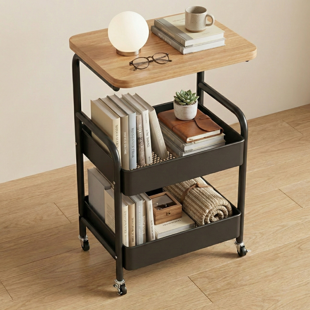 Pokretna polica sa drvenom pločom - rs-mangoshop.com