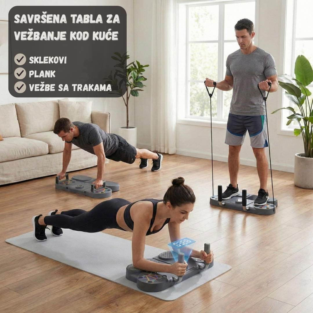Tabla za sklekove i plank + elastične trake