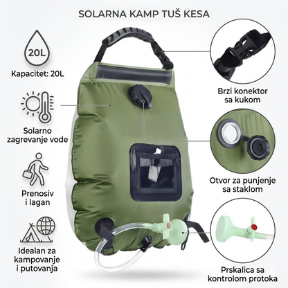 Solarni tuš za kampovanje 20l