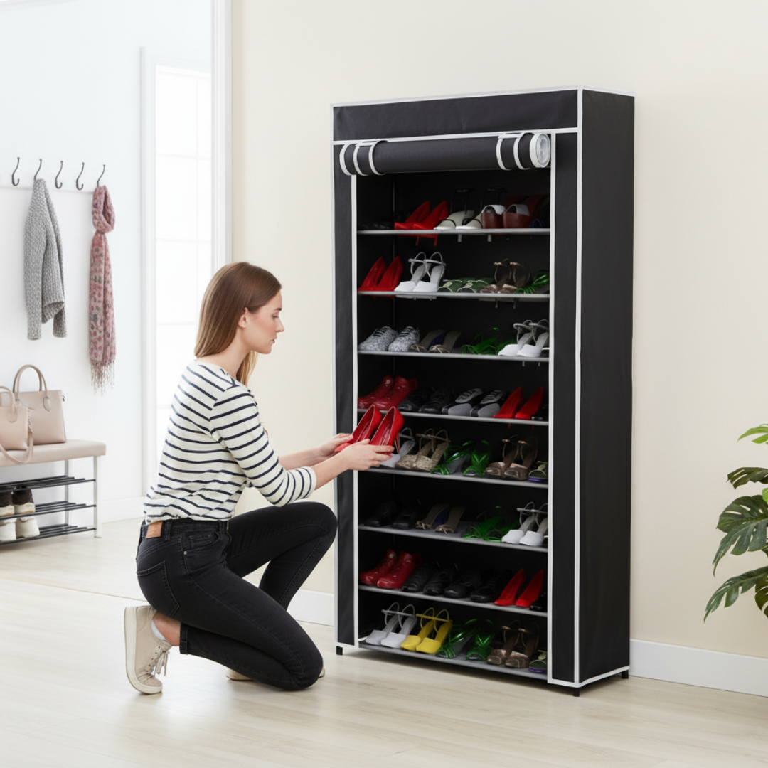 Prenosivi stalak za cipele sa pokrivačem - do 18 pari obuće